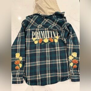 Primitive Skateboarding Layne Two-Fer Flannel Mens XL Floral Embroidered Sleeves